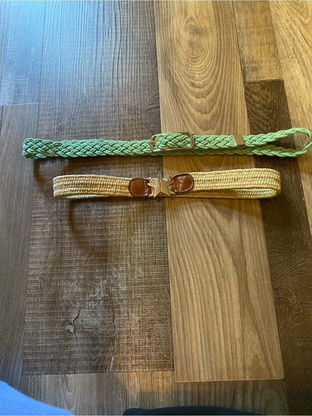 Source Unknown Green Braided Belt and Cream Braided Star Buckle Belt. VINTAGE